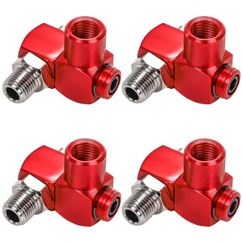 DEAYOU 4 Pack NPT 360 Degree Swivel Air Hose Fittings, 1/4 Inch Aluminum Male and Female Threads Air Hose Connector, Industrial Portable Pneumatic Tool Adapter, Red