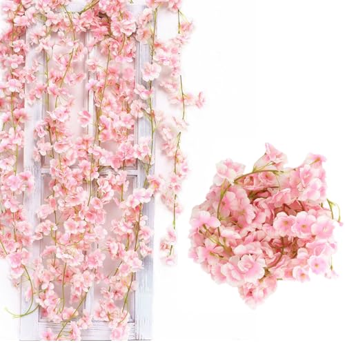 3 Stück 180cm Künstliche Kirschblüten Girlande Blumenranke,Künstliche Blumengirlande Deko,Kirschblütengirlande,Künstliche Blume Girlande für Außen und Innenhochzeit Wand Schlechte Dekoration
