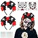 LOPOTIN 2 Pezzi Red Rose Tiaria, Fascia Messicana, 2 Pezzi di Tatuaggi Day Dead Face, Fascia Catrina per Costumi Spose Carnevale Devil Day of The Dead Feste messicane per Donne Uomini e Bambini.