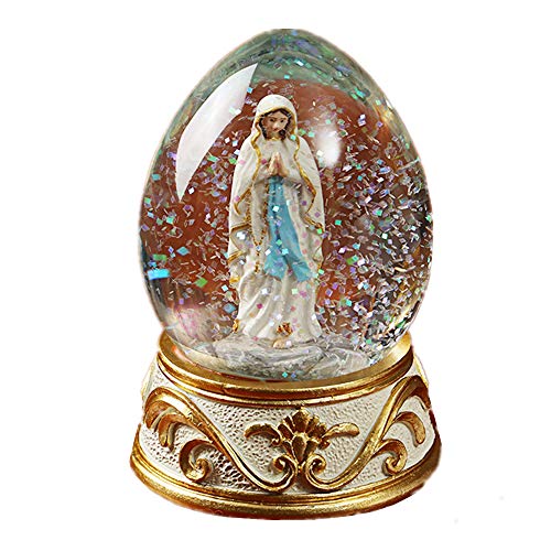 QTMY 4 Inch Religious Virgin Mary Figure Water Snow Globe Catholic, Hand-Painted Figure