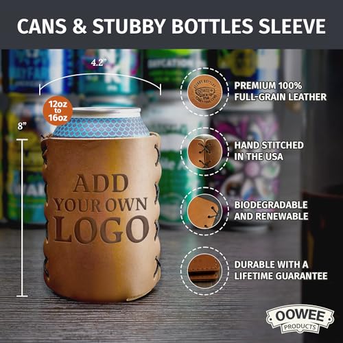 Oowee Products Oowee Customizable Genuine Leather Can Holder Sleeve | Fits 12 To 16 Ounce Cans, Great For Soda, Beer And Seltzer thumb #1