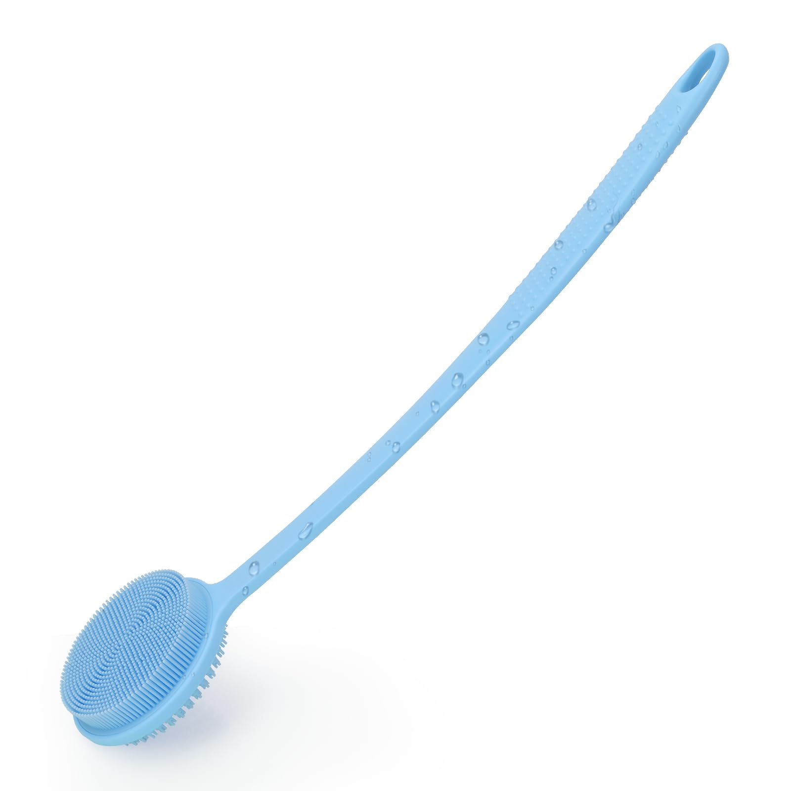 Rückenbürste Dusche, Silikon Rückenbürste mit Langem Stiel Peelend Körperbürste Duschbürste Rücken Silicone Body Scrubber Badebürste Massagebürste Körper Lymphdrainage Bürste für Frauen, Männer, Blau