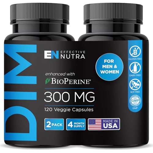 Effective Nutra Dim Supplement 300mg with BioPerine - Extra Strength Estrogen Blocker for Men & Women - Hormone & Metabolism Support - 4 Month Supply