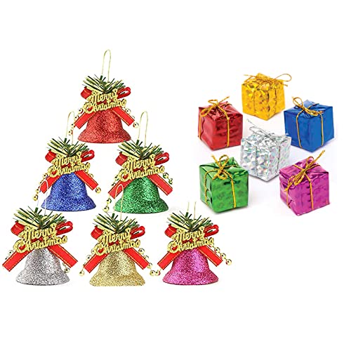 Yuemuop Set of 12 Christmas Tree Baubles, Christmas Bell Pendants, Colourful Metal Bells, Christmas Tree Bell, Pendant Decoration for Home Textiles, Christmas