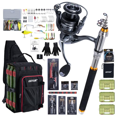 Goture Fishing Kits for Adult,Fishing Pole and Reel Combo, 6FT Saltwater Fishing Rod, OpenSide Fishing Sling Bag with 3700 Tackle Boxes
