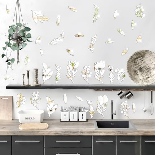 Stickers Decorativos de Hojas en Acrílico Espejo 3D Plata miniatura 3