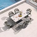 PURPLE LEAF 7 Pieces Outdoor Dining Set Patio Table and Chairs Set Aluminum Wicker Rattan Patio Furniture Set for Lawn Garden Porch Grey