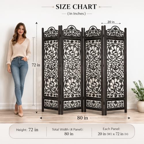 Image of Wooden Room Partition and Folding Privacy Screens Wooden Room Divider for Bedroom Home Office Room Divider Room Partition (6 Feet 4 Panel Dark Brown)