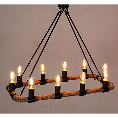 Lampadari Facile da Installare Stile Industriale Vintage 10 Luce Canapa Hope Lampadario Ristorante Bar Lampada da Soffitto Luce, L 1000mm * H 450mm Illuminazione