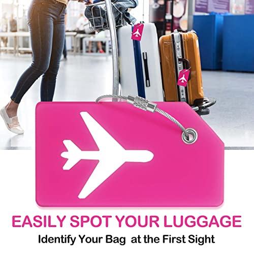 Image of 8pack Luggage Tags for Suitcases with Name ID Card,Quickly Identify Travel Tags for Luggage, Backpacks, Bags, Baggage, Cruise Suitcases - Flexible & Bright Silicone (Neo Pink
