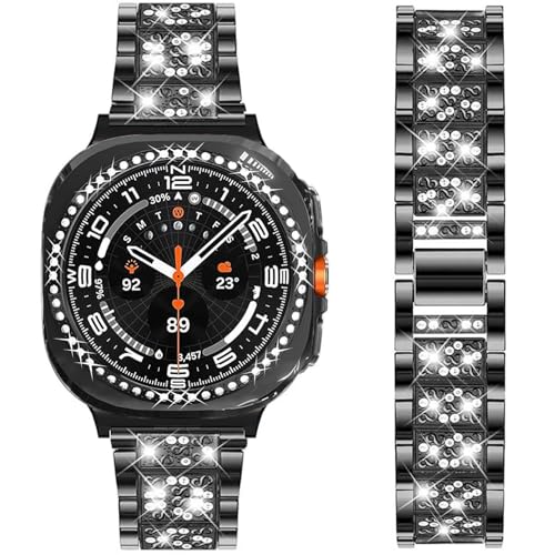 DEALELE �o���h�ƃP�[�X Samsung Galaxy Watch 8 44mm�Ή� �X�����L���L�����C���X�g�[�����^���X�g���b�v �_�C�������h�ی�P�[�X�J�o�[ �����p �j�����p (44mm, �u���b�N)