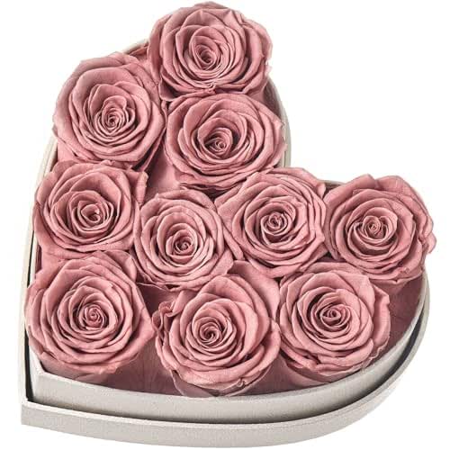 Beaulasting Roses Forever Flowers in Heart Shape Box 10Piece Handmade Preserved