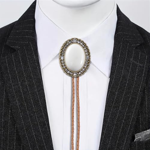 Image of Jeilwiy Bolo Tie for Men Real Stone Westwern Cowboy Ties Silver Bolos Women Leather Necktie Gift for Birthday Christmas