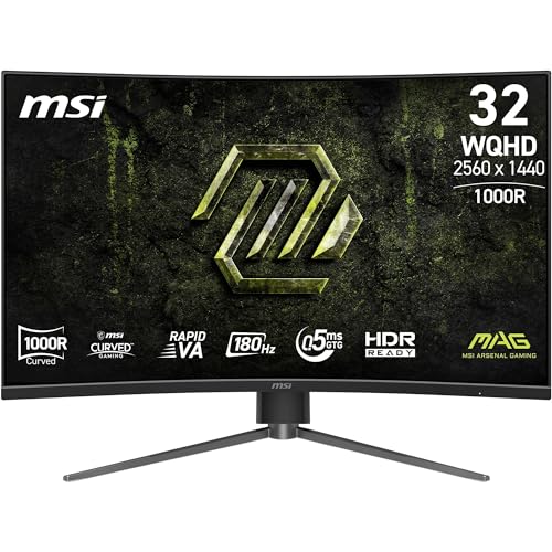 MSI MAG 325CQPF E18 32-Inch WQHD 1000R Gaming Monitor 2560x1440 Rapid VA 180Hz 0.5ms HDR ready Eye care AI vision HDMI 2.0b DP 1.4a Frame-less Tilt/Height Adjustable Vesa Mount Black