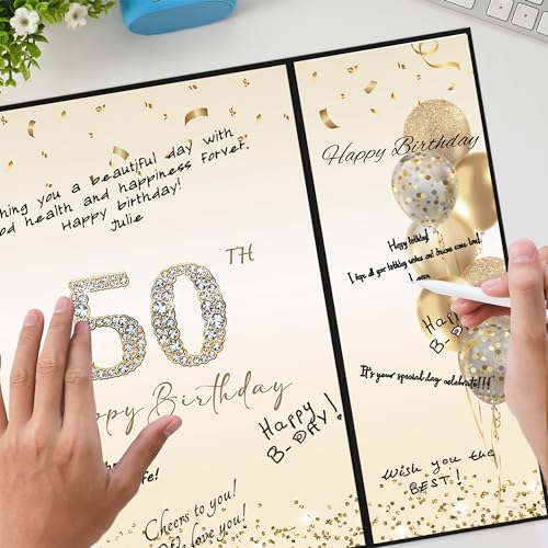 Image of DARUNAXY Black Gold Happy 50th Birthday Alternative Signature Guest Book