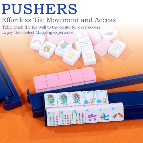Set 4 Rack y Bolsa para Mahjong en Acrílico Azul miniatura 4