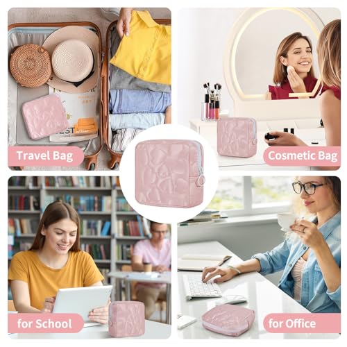 Image of Sanitary Napkin Storage Bag Soft PU Leather Sanitary Pad Bags for Period Teen Period Pads Pouch for Panty Liners, Tampons, Menstrual Cup - White