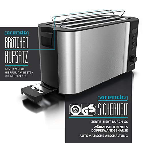 Arendo - Edelstahl Toaster Langschlitz 4 Scheiben - Defrost Funktion - wärmeisolierendes Gehäuse - mit integrierten… – Bild 3