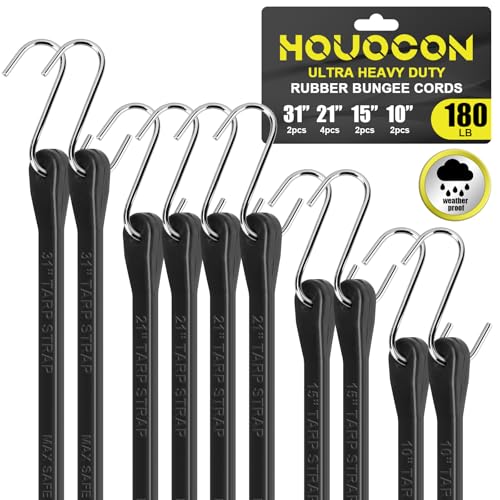 10 Pack Rubber Tarp Straps Heavy Duty Bungee Cords with S Hooks 180Lb Load