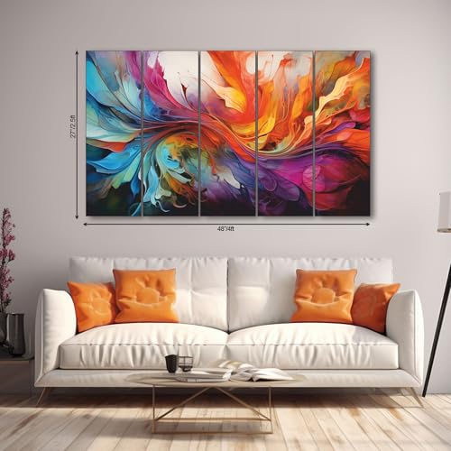 Image of The Castle Decor Abstract Art Multiple Frames Wall Painting for Living Room, Bedroom, and Hotels - Wooden Framed Digital Artwork (Multi Color - Design 3, 27x48 Inch)