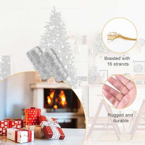 2 Rollen Gold und Silber Metallic Schnur, Insgesamt 200 Meter, 1.5mm Goldene Kordel, für Geschenkverpackung, Etikettendraht, DIY-Bastelarbeiten