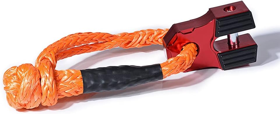 Astra Depot Orange 1/2" Synthetic Soft Shackle 38,000LBs + Red Flat Winch Shackle Mount 30,000lbs Compatible with Jeep Trailer Tow Truck Towing Hook Tree Strap Rope Steel Cable