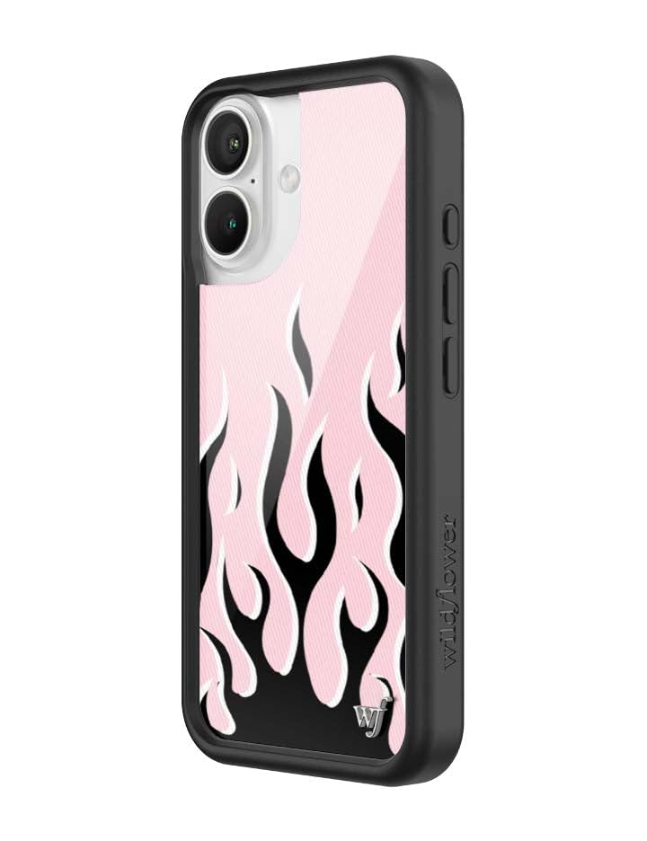 Image of Wildflower Cases - Compatible with iPhone 16 | Protective Black Bumper, 6.5ft Drop Test Certified, Women Owned Small Business | Trendy Aesthetic Fire y2k 2016 | Flames - Pink & Black
