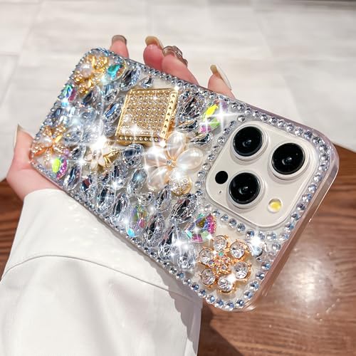 MOSEZA Compatible with iPhone 17 Case Luxury Cute Bling Design Rhinestone Diamond Glitter Sparkle Girly Protective Phone Cover Case for Women Girl White