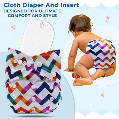 Image of Bembika A Plus Printed Cloth Diaper with 3-Layer Micro Fiber Inserts for Babies Washable & Reusable Cloth Nappies for Baby Leakproof and Wetfree Adjustable Cloth Diapers -(BE2746)