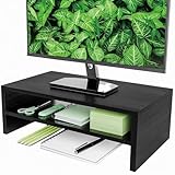 Simple Trending 2-Tier Monitor Stand Riser, Wood Desk Organizer Stand with Anti-Slip Suction Cup for Laptop, Computer, iMac, Pc, Printer, Antique Brown