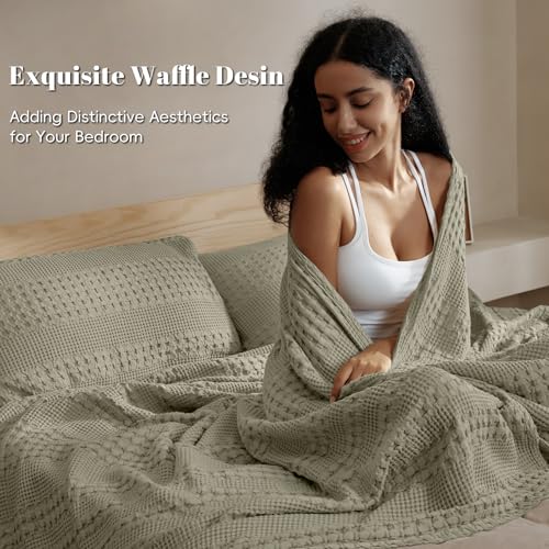 Image of PHF 100% Cotton Waffle Blanket Twin Size for College Dorm, Lightweight Breathable and Soft for Summer, Luxury Aesthetic Waffle Weave Blanket for Bed & Gifts for Women, 66 inchx90 inch, Dusty Sage