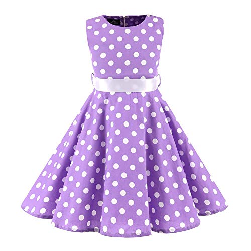 Kinder Mädchen 1950er Vintage Rockabilly Kleid Gepunktet Abendkleid...