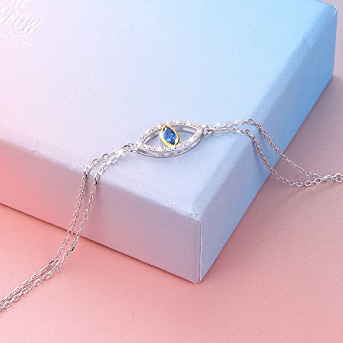 DAOCHONG 925 Sterling Silver Double Strand Cubic Zirconia Evil Eye Bracelet Jewelry For Women Teen Girls (Blue) - Image 4