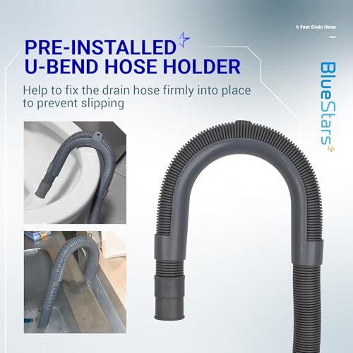 BlueStars-6-Feet-Universal-Dishwasher-Washing-Machine-Drain-Hose-Flexible-Corrugated-Washer-Drain-Hose-Dishwasher-Drain-Hose-Extension-Kit-with-1-Extension-Adapter-2-Clamps-1-U-Bend-Hose-Holder