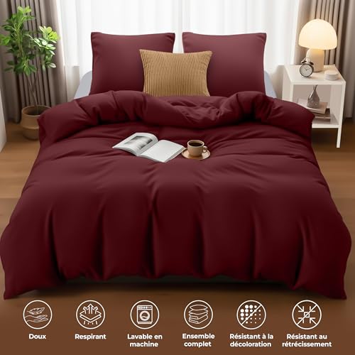 Image of Utopia Bedding Bed Linen 220 x 240 cm + 2 Pillowcases 65 x 65 cm, Burgundy | Microfibre duvet cover with zip, Oeko-Tex certified, easy to assemble - ideal for home and hotels