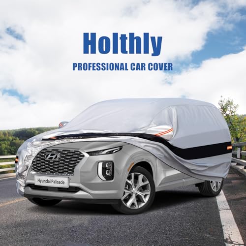 Image of Holhtly Car Cover Custom Fit for Hyundai Palisade, Car Covers for Automobiles All Weather Waterproof Sun Snow Rain Wind Dust Protection, Outdoor Car Cover Gray & Black