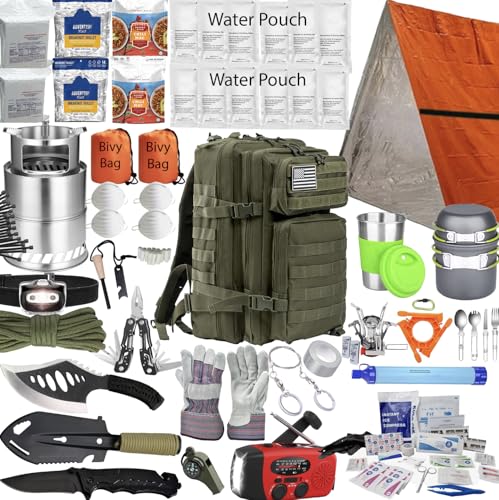 72-Hour Survival Kit | 45L Bug Out Bag | Survival Gear with First Aid, Water Filter, Food, Tools | Camping, Hiking, Outdoor Preparedness Equipment