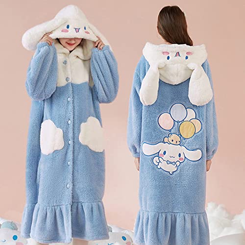 Women's robe button bathrobe Women's hoodie coat plush warm pajamas Long sleepwear with cute pattern pocket pajamas3