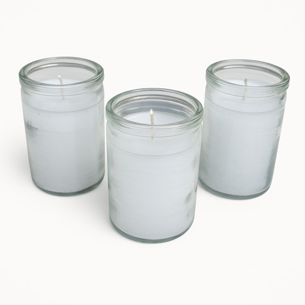 3 Pack White Spiritual Candles in 3 Inch Clear Glass – Velas Unscented Veladoras for Prayer, Meditation, Cleansing & Protection