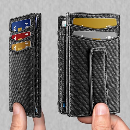 Magnetic Closure Slim Wallet-Genuine Leather Front Pocket Wallet for Men,RFID Blocking,Holds 12 Cards and Money Clip