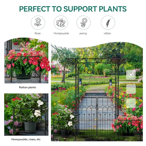Ultym Garden Arbor with Gate and Planter Boxes 79\" W x 81\" H, Metal Garden Arch for Climbing Plants Outdoor, Wedding Arches for Ceremony, Garden Arbors and Arches for Lawn, Patio, Backyard - Thumbnail 3