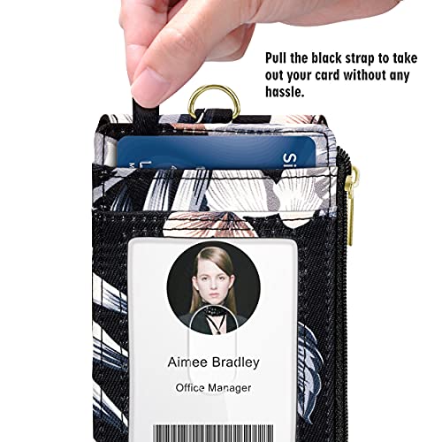 Elv Badge Holder With Zipper, Id Badge Card Holder Wallet With 5 Card Slots, 1 Side Rfid Blocking Pocket And 20 Inch Neck Lanyard Strap For Offices Id, School Id, Driver Licence (Floral) #TOP3