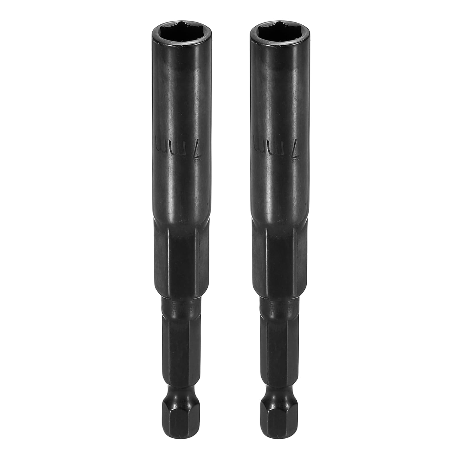 sourcing map 2pcs Nut Driver Drill Bit 7mm Metric Socket 1/4" Hex Shank 3.15" (80mm) Extra Long 6-Point Sockets Quick Change Cr-V Steel Bolt Setters for Power Drill Drivers, Black