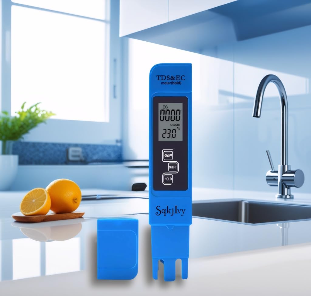 SqkjIvy 4 in 1 TDS Meter - TDS EC & Temperature(°C,°F) Meter,Accurate & Reliable Digital Water Testing Kits for Drinking Water, Tap, Well, Swimming Pool,Hydroponics, Aquarium(Blue)