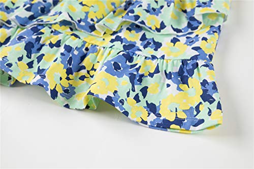 Unacoo Girls' 2 Packs Knit Tiered Ruffle Elastic Skirt With Built-In Shorts(Blue+Flower, M(7-8 Years)) #TOP4