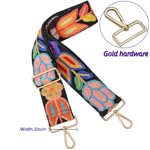 Image of Wide Purse straps Crochet Flower replacement crossbody for Handbag Adjustable Embroidery Knit Guitar Shoulder strap