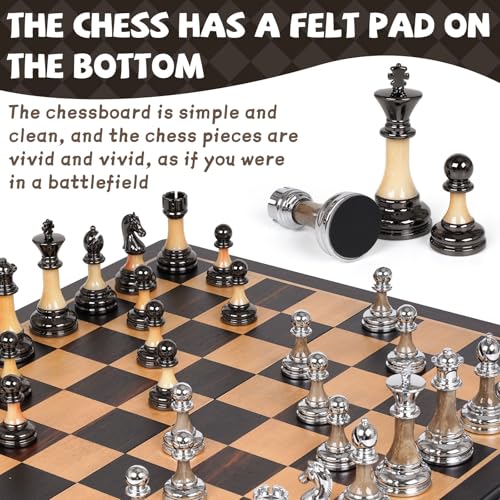 Luxury Large Metal & Acrylic Chess Set con tablero de madera 17" miniatura 5