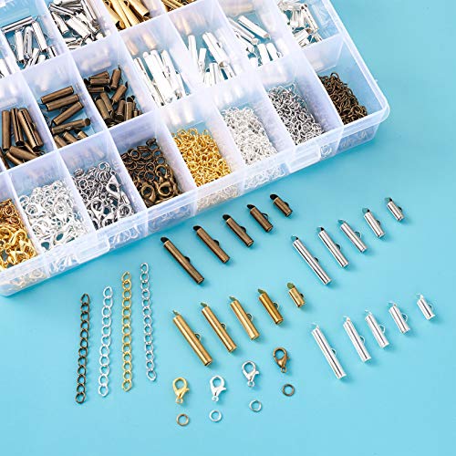 Craftdady 200pcs 4 Colors Slide On End Clasps Tubes 5 Sizes Brass Slider End Caps with Lobster Claw Clasps Twisted Extender Chains Jump Rings for Jewelry Craft Making 10mm/ 13mm/ 16mm/ 20mm/ 25mm by Craftdady - Used condition - Image 6