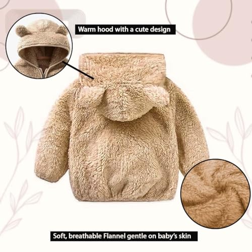 Image of Baby Teddy Bear Ear Soft Flannel Long Sleeve Hoodie & Leggings Unisex All Season Clothing Set For Baby Boys And Baby Girls