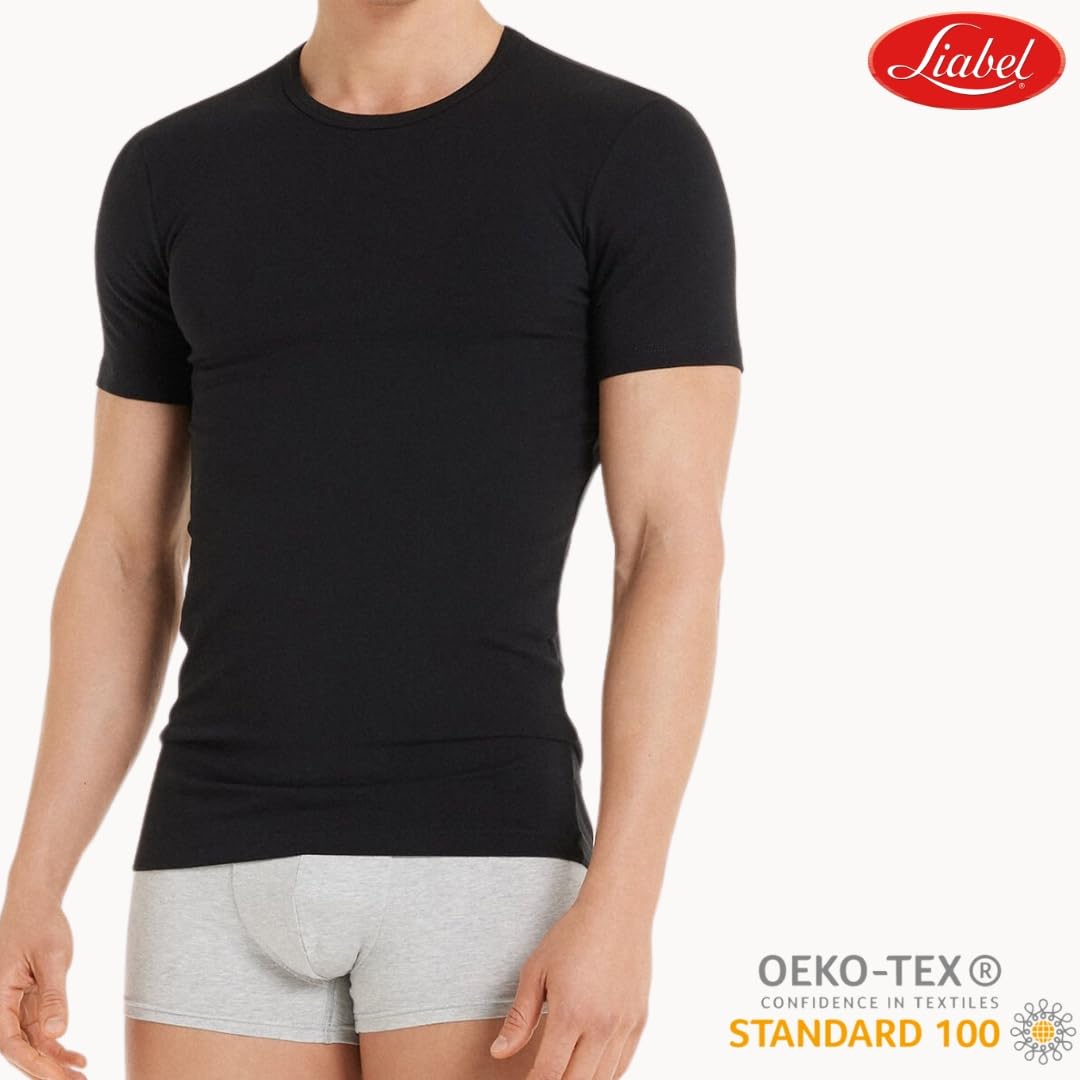 Liabel - Maglia Termica da Uomo (Pacco da 2), Cotone Termico Invernale, Tessuto Interlock, Scollo V e Girocollo - Nere e Bianche
